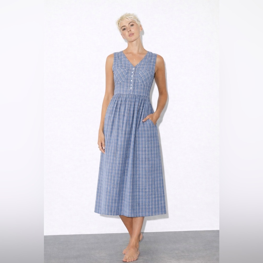 #168 🌷Vinatage Erika & Co Sleeveless Blue Plaid Midi Dress size M